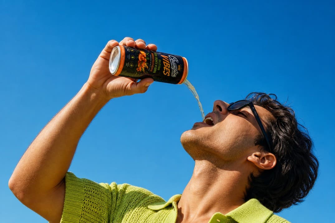 A young adult enjoying Champion Vibes under a blue sky